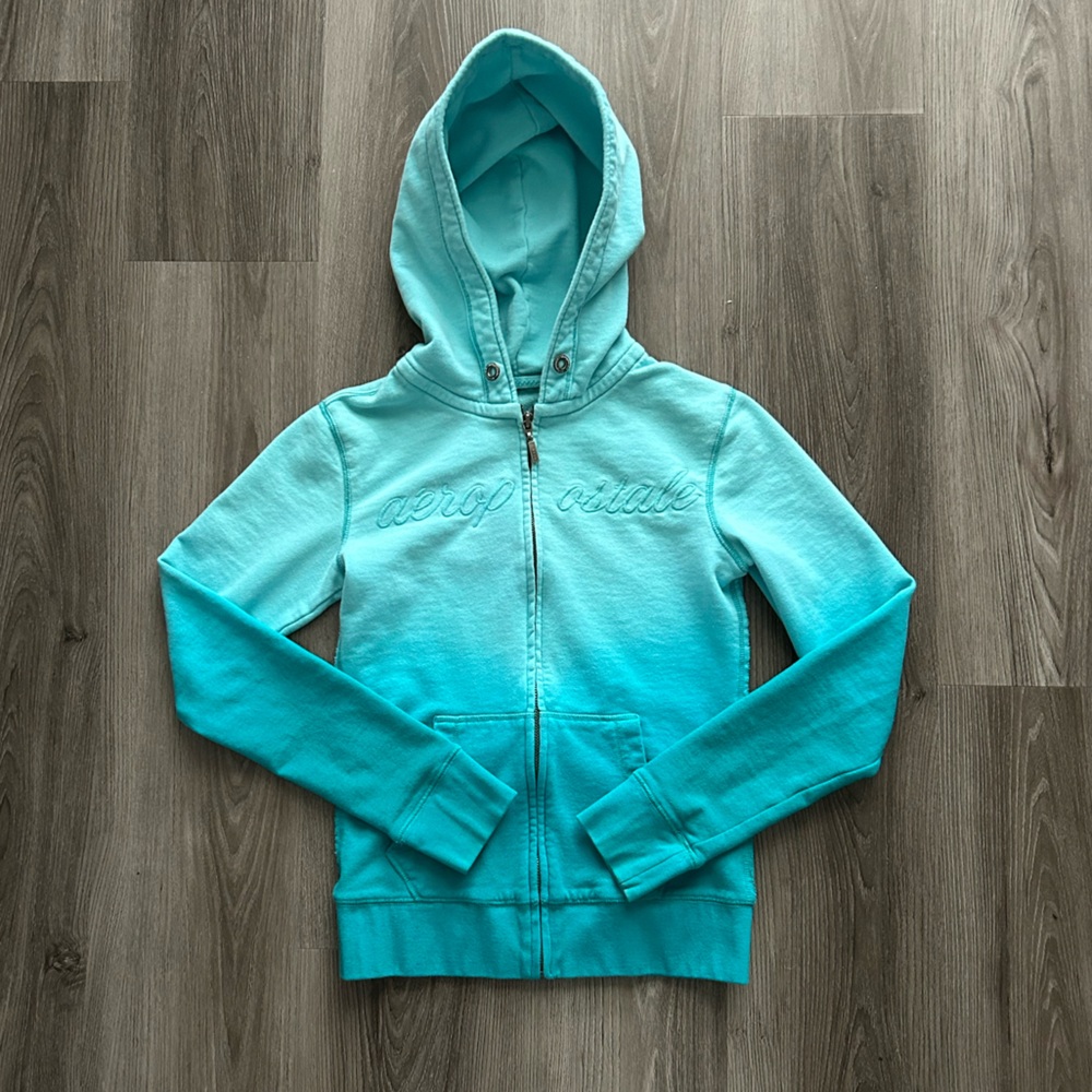 Y2K Aeropostale Teal & Turquoise Ombre Hoodie